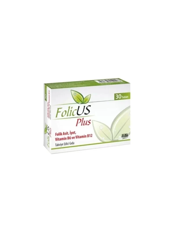 FolicUs Plus Folik Asit İyot Vitamin B6 ve Vitamin B12 Takviye Edici Gıda 30 Tablet