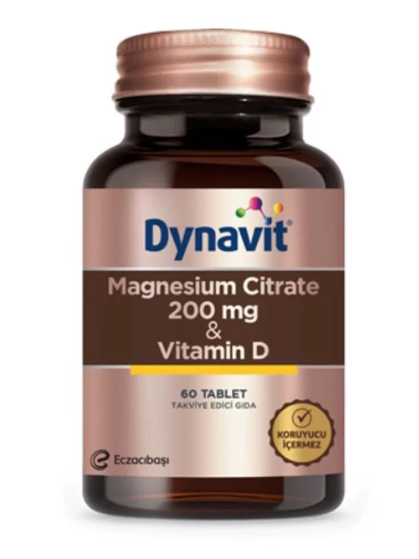 Eczacıbaşı Dynavit Magnesium Citrate 200 mg Vitamin D Takviye Edici Gıda 60 Tablet