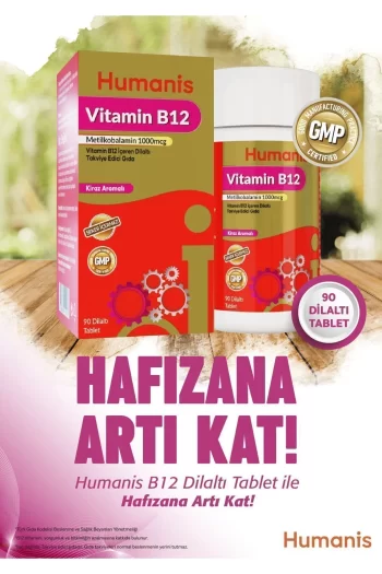 Humanis Vitamin B12 İçeren Dilaltı Takviye Edici Gıda 1000 mcg 90 Tablet