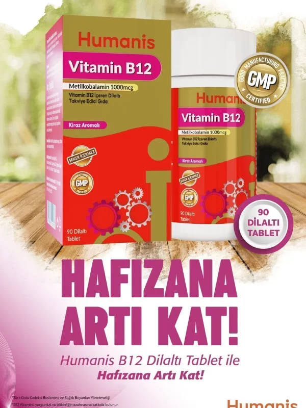 Humanis Vitamin B12 İçeren Dilaltı Takviye Edici Gıda 1000 mcg 90 Tablet