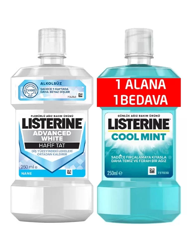 Listerine Advanced White 250 ml + Cool Mint 250 ml HEDİYE agiz bakim su