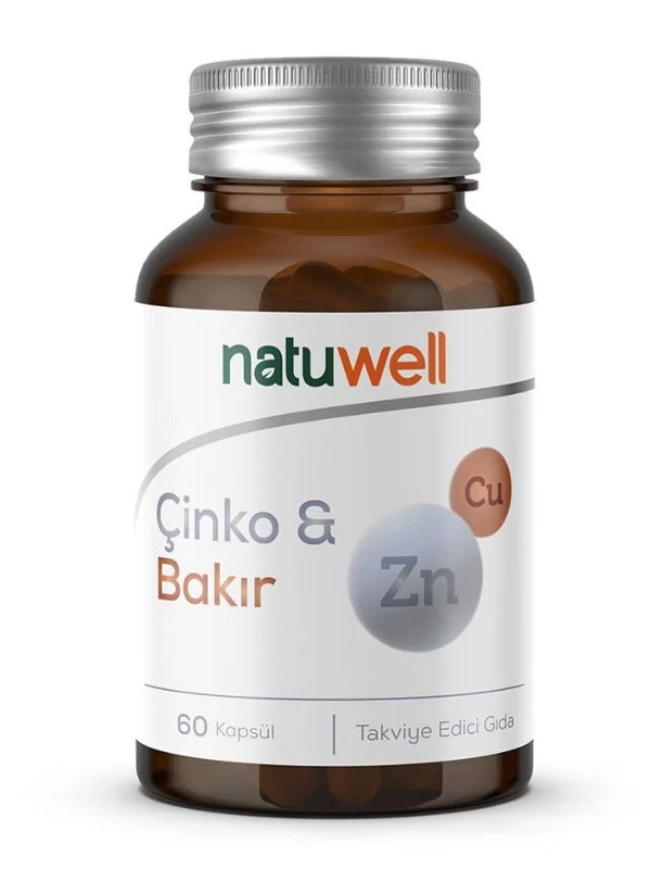 Natuwell Çinko ve Bakır Takviye Edici Gıda 60 Kapsül vitamin mineral saglik orjinal urun