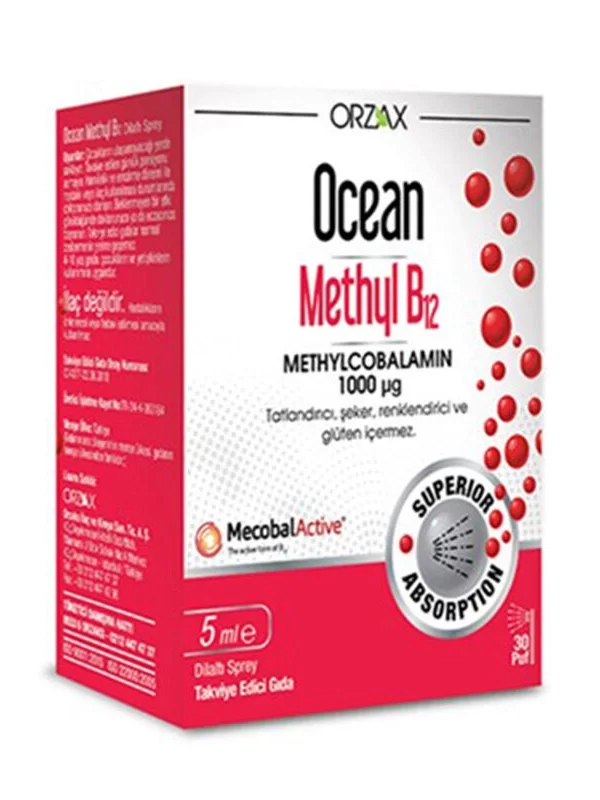 Orzax Ocean 1000 mg Methyl Cobalamin B12 Sprey 5 ml