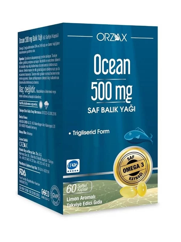 Orzax Ocean 500 mg Balık Yağı 60 Kapsül