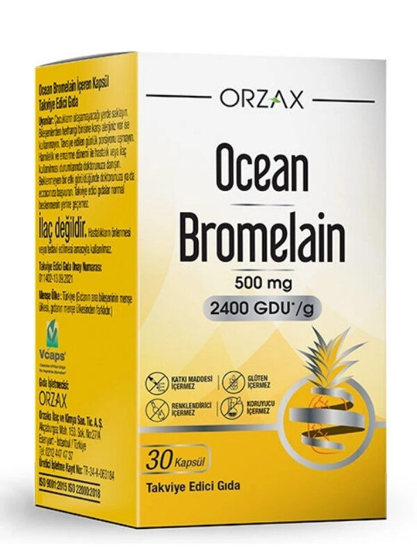 Orzax Ocean Bromelain 500 mg 2400 GDU 30 Kapsül takviye vitamin mineral orjinal urun