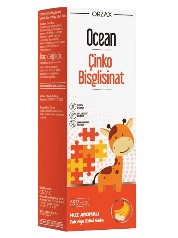 Orzax Ocean Çinko Bisglisinat Muz Aromalı Şurup 150 ml