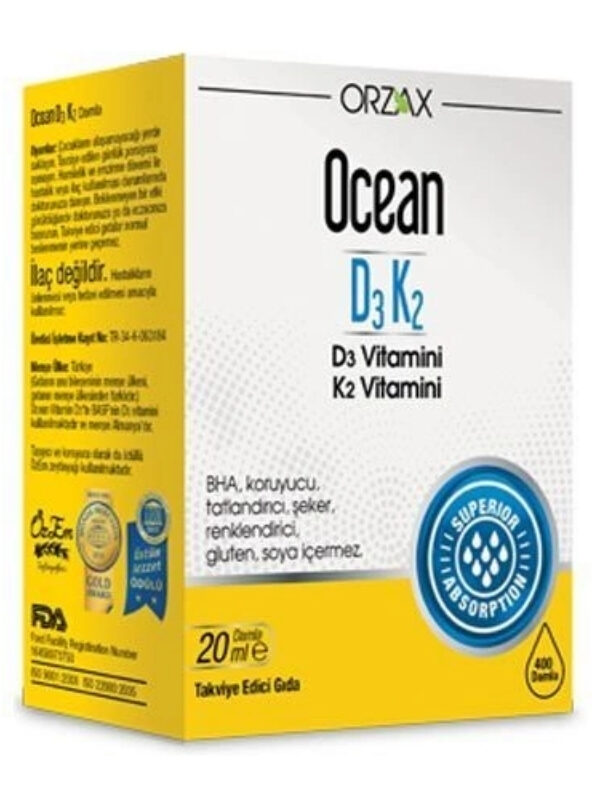 Orzax Ocean D3K2 Vitamin Damla 20 ml vitamin damla takviye gida d3k2