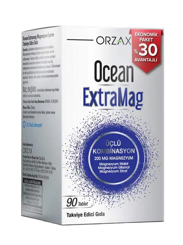 Orzax Ocean ExtraMag Üçlü Magnezyum Kombinasyonu 90 Tablet