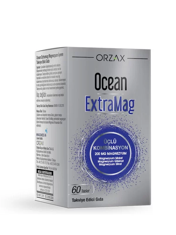 Orzax Ocean ExtraMag Üçlü Magnezyum Kombinasyonu Takviye Edici Gıda 60 Tablet