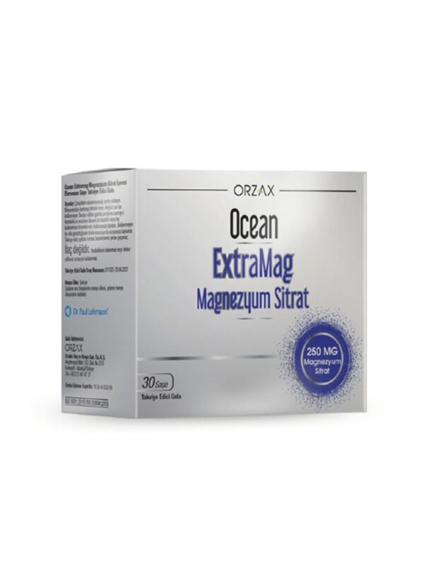 Orzax Ocean Extramag Magnezyum Sitrat 250 mg 30 Efervesan Saşe magnezyum takviye vitamin mineral saglik