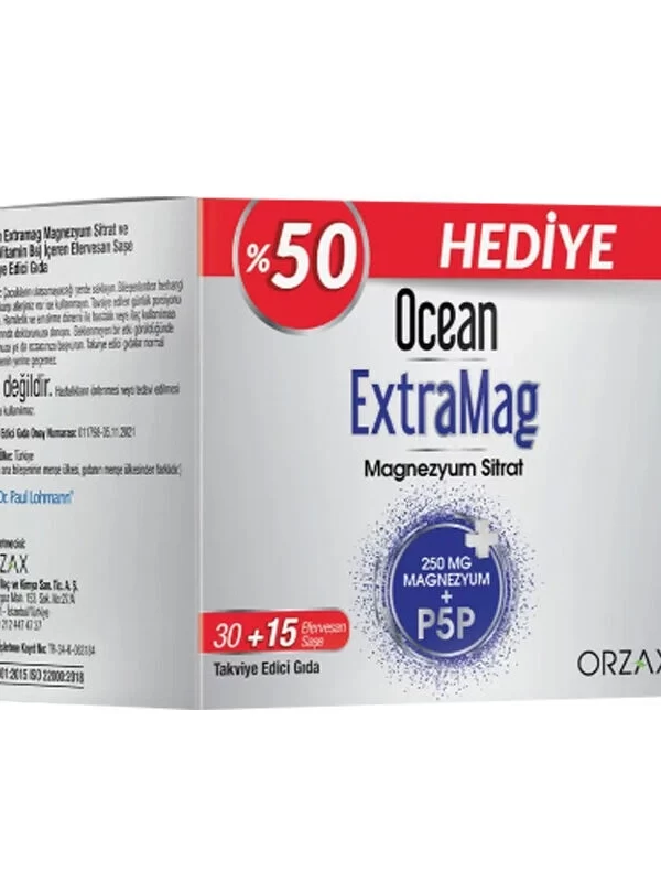 Orzax Ocean Extramag Magnezyum Sitrat 30 + 15 Saşe Hediye