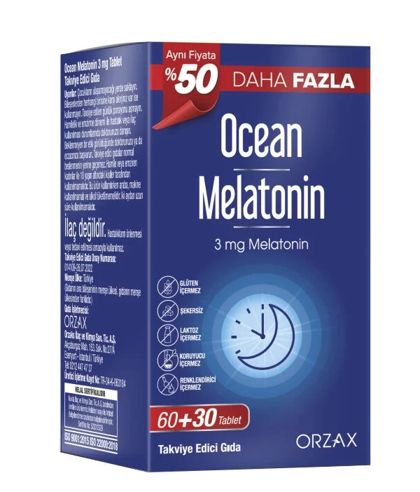 Orzax Ocean Melatonin Takviye Edici Gıda 60+30 Tablet melatonin takviye vitamin mineral orjinal urun