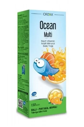 Orzax Ocean Multi Şurup 150 ml Ballı Portakallı multivitamin takviye mineral cocuk