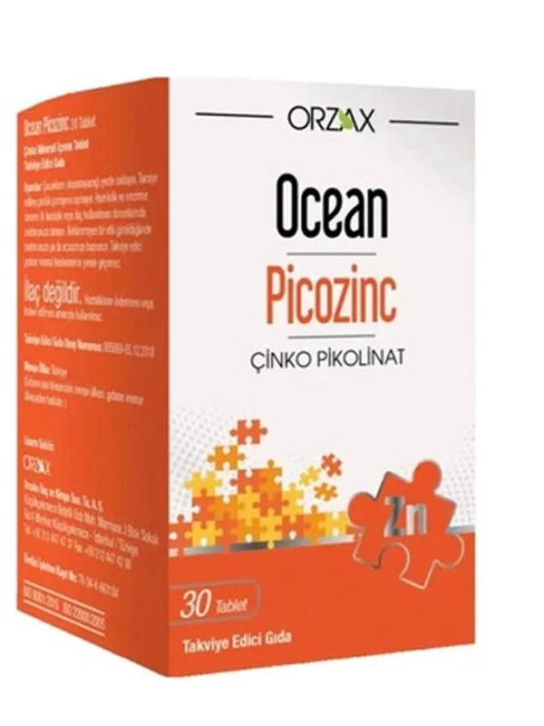 Orzax Ocean Picozinc Çinko Pikolinat Takviye Edici Gıda 30 Tablet takviye vitamin mineral orjinal urun