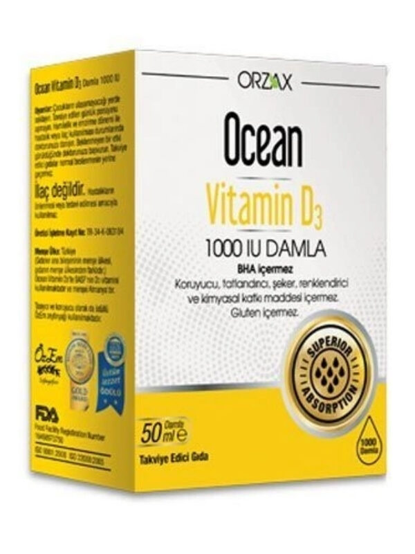 Orzax Ocean Vitamin D3 1000 IU Damla 50 ml takviye vitamin d3 multivitamin saglik orjinal