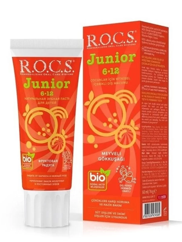 Rocs Junior 6-12 Yaş Çocuklar için Diş Macunu Meyveli Gökkuşağı 60 ml