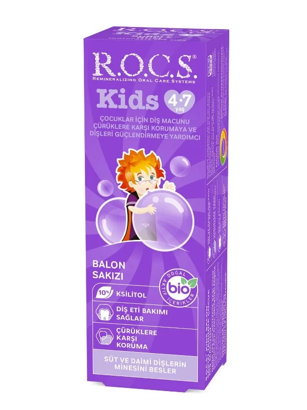 Rocs Kids 4-7 Yaş Çocuklar için Diş Macunu Balonlu Sakız Tadında 35 ml cocuk dis agiz bakim saglik