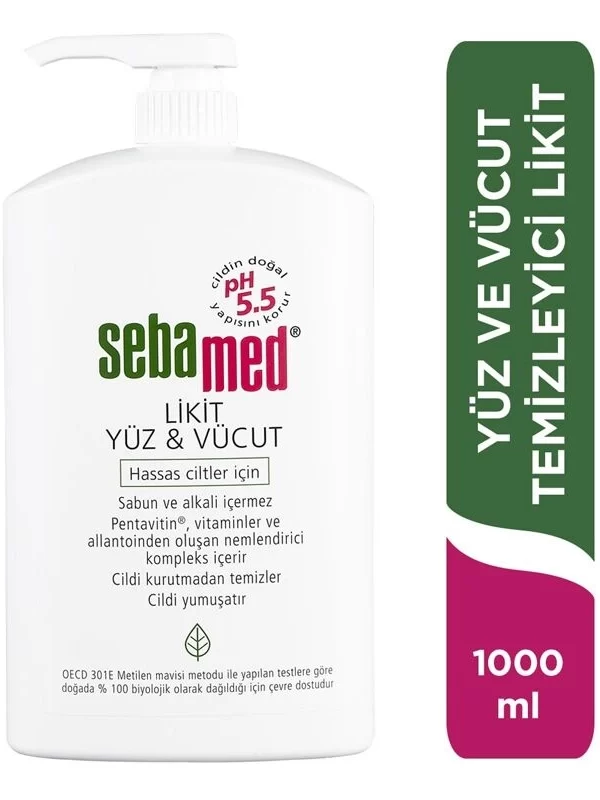 Sebamed Likit Yüz ve Vücut Temizleyici Jel 1000 ml yuz vucut temizleyici jel orjinal urun