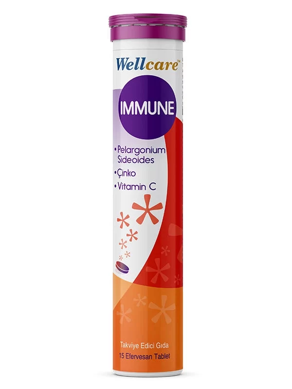 Wellcare Immune Takviye Edici Gıda 15 Efervesan Tablet c vitamin cinko multivitamin mineral takviye