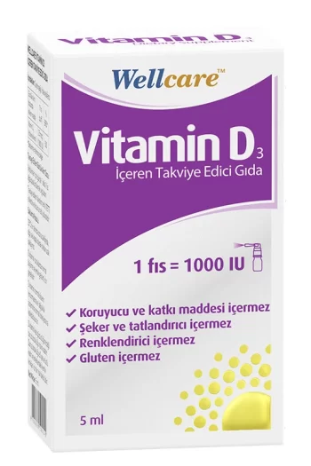 Wellcare Vitamin D3 1000 IU Sprey Takviye Edici Gıda 5 ml