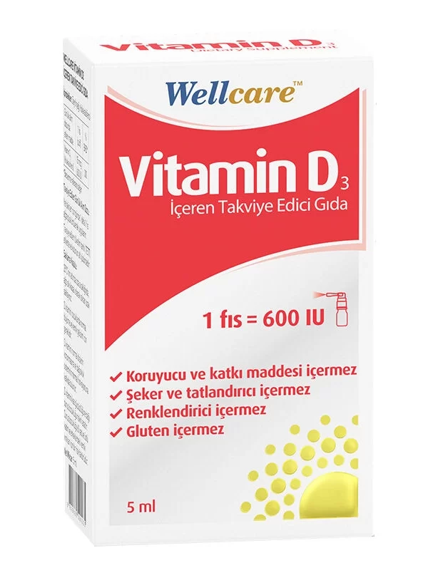 Wellcare Vitamin D3 600 IU Sprey Takviye Edici Gıda 5 ml