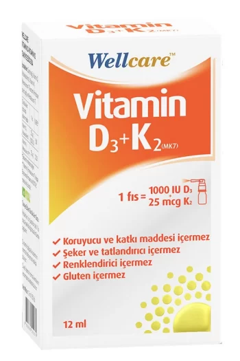 Wellcare Vitamin D3 K2 1000 IU Takviye Edici Gıda Sprey 12 ml