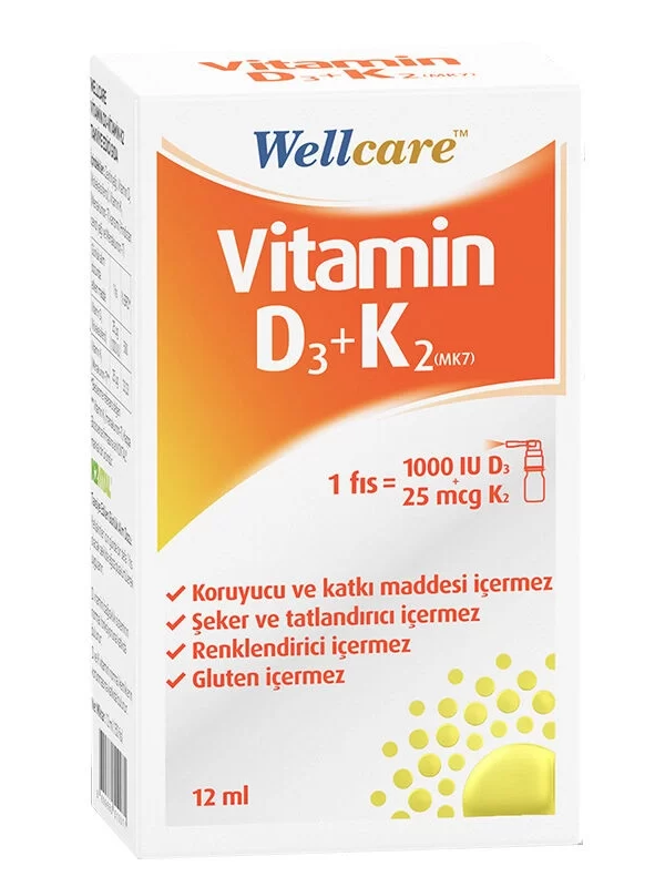 Wellcare Vitamin D3 K2 1000 IU Takviye Edici Gıda Sprey 12 ml