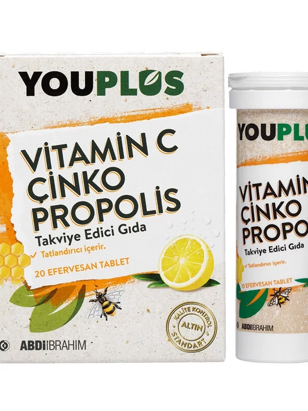 Youplus Vitamin C Çinko Propolis 20 Efervesan Tablet multivitamin takviye saglik mineral