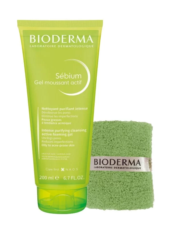 Bioderma Sebium Foaming Gel Active 200 ml Bilek Havlusu Hediye karma yagli cilt yuz temizlik