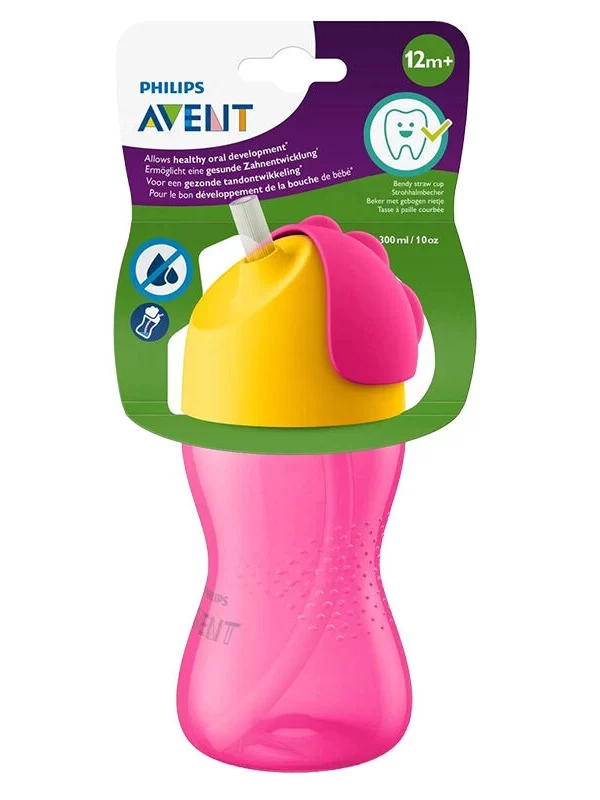 Avent Pipetli Bardak 12+ Ay 300 ml - Pembe anne bebek biberon bardak