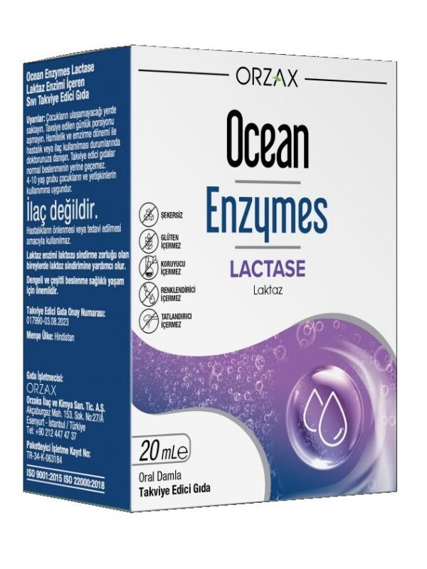 Ocean Enzymes Lactase Damla 20 ml takviy gıda enzim laktaz