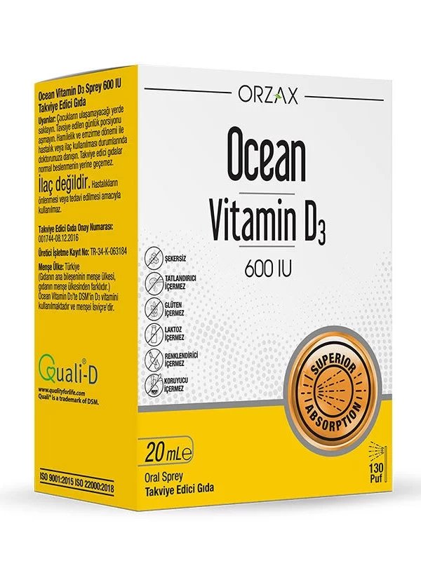 Orzax Ocean Vitamin D3 600 IU Sprey 20ml saglik vitamin d vitamini