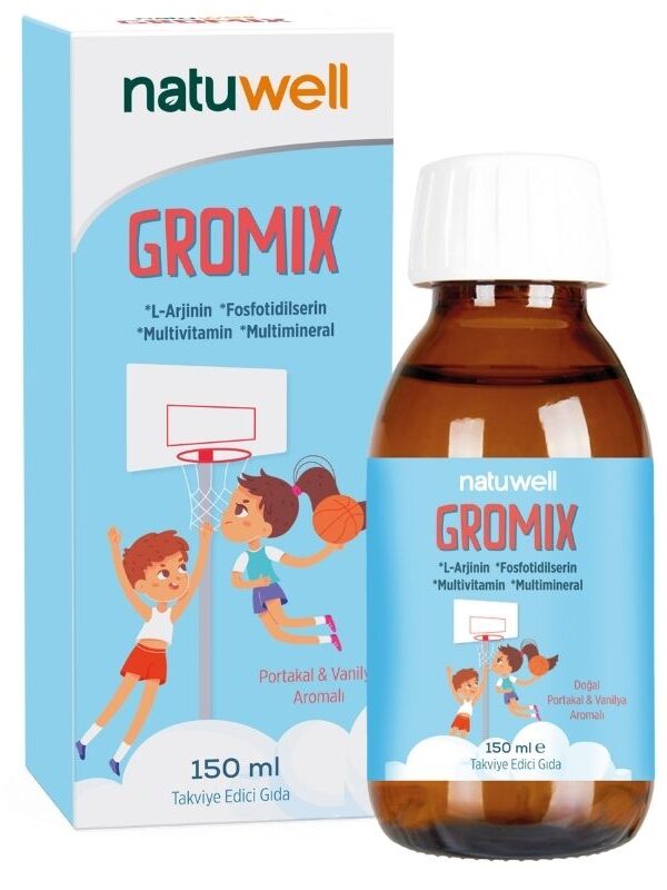 Natuwell Gromix Şurup 150 ml Fosfotidilserin, L-Arjinin, Multivitamin ve Multimineral İçeren Sıvı Takviye Edici Gıda