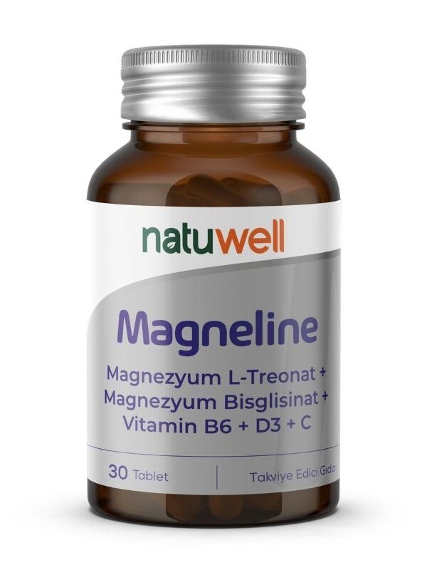 Natuwell Magneline L Treonat 30 Tablet bisglisinat b6 d3 c vitaminleri