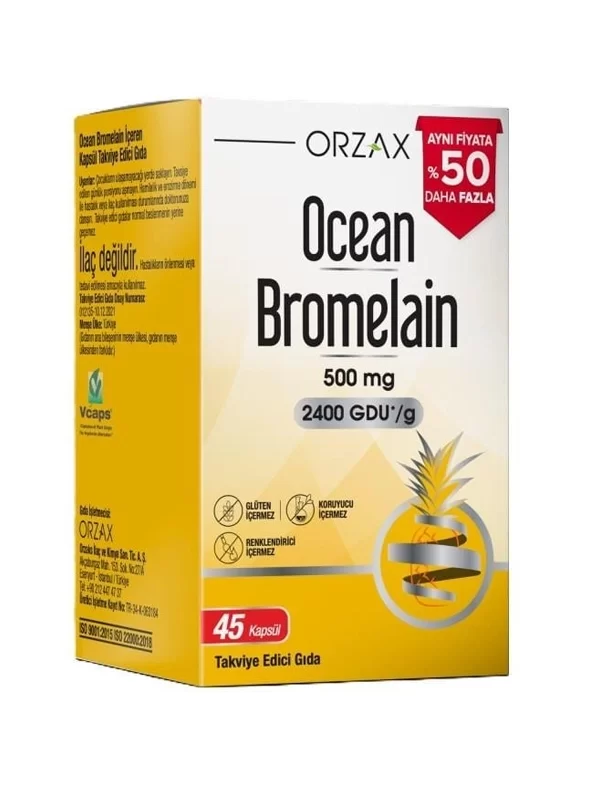 Ocean Bromelain 500 mg 45 Kapsül sindirim takviye gıda sağlık