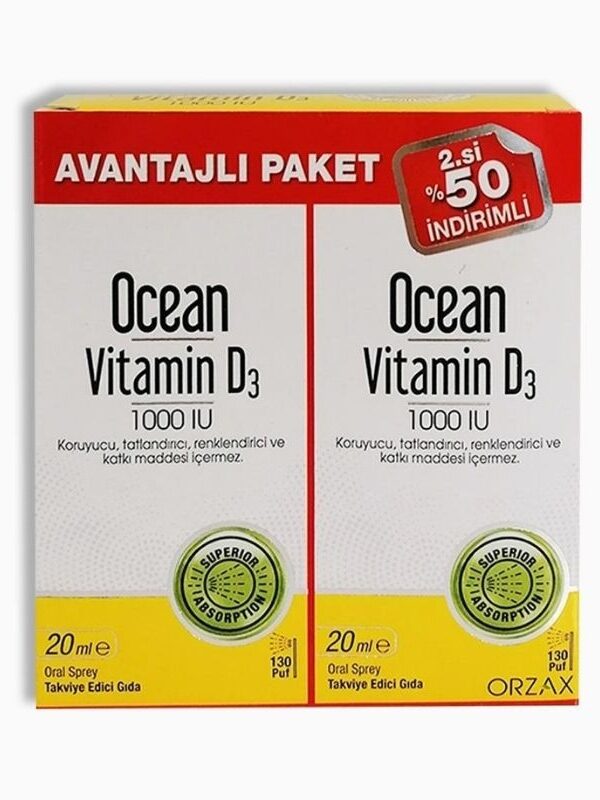 Orzax Ocean Vitamin D3 1000 IU 2 x 20 ml vitamin d3 takviye gıda